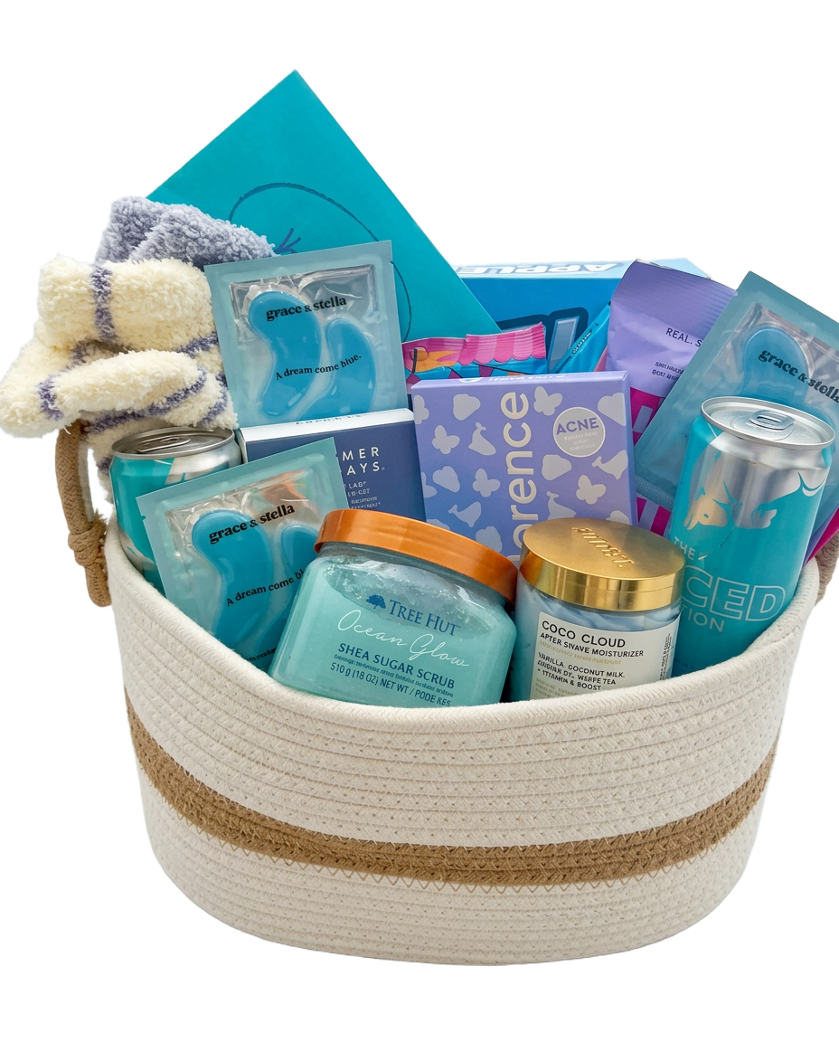 Blue spa day basket